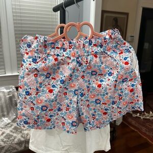 Jacadi Pink, Blue & Red Floral Elastic Waist Shorts for Girls - Size: 12 years